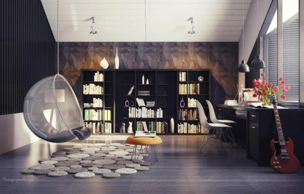 Home office space and reading area with interesting seating options