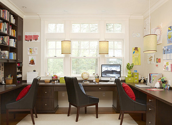 Home office with abundant desk space