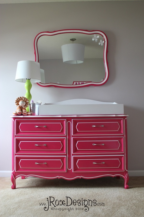 Hot pink changing table with white trim