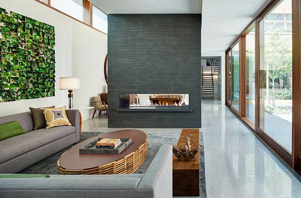 In-wall fireplace set in a contemporary setting