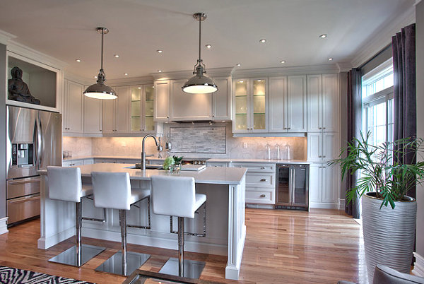 Large potted plant in a clean-lined kitchen