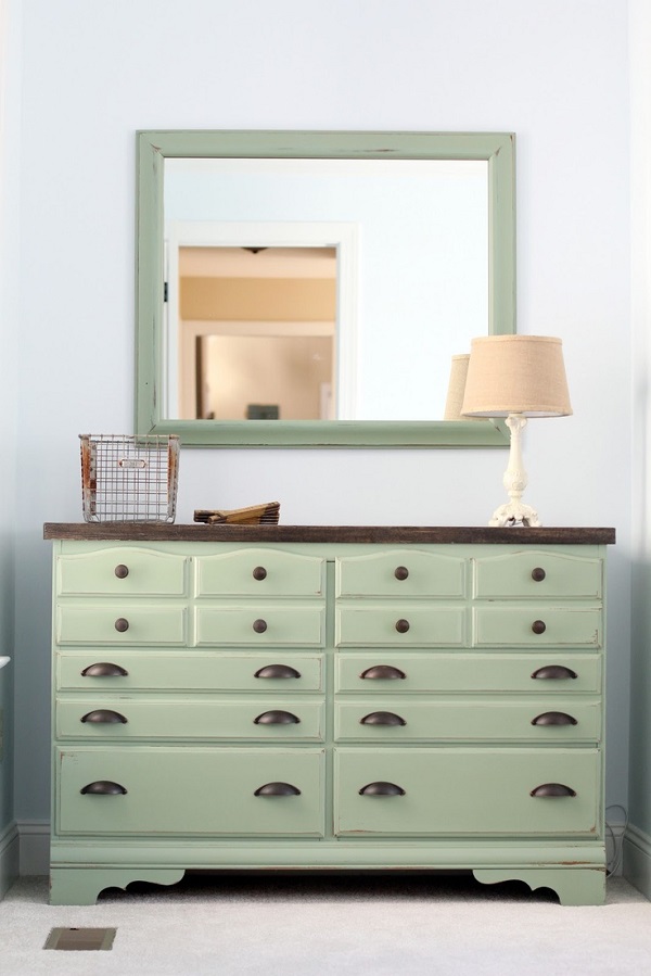 Mint green dresser with pewter hardware