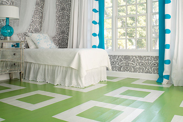 Modern bedroom floor with squares