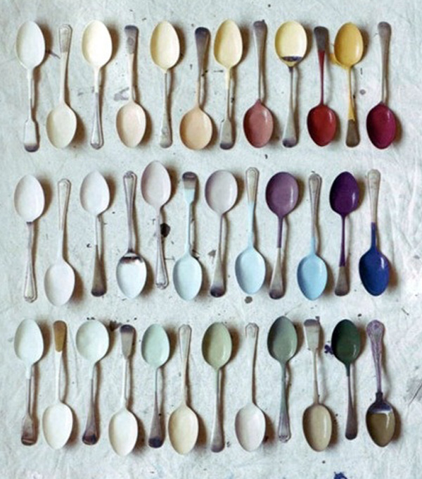 Multicolored painted spoons wall art