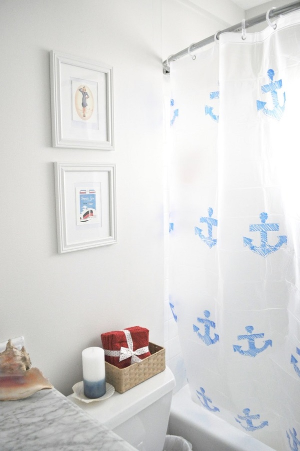 Nautical turquoise and white anchor print shower curtain