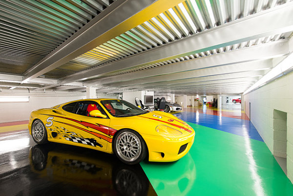 Painted concrete floor in a contemporary garage