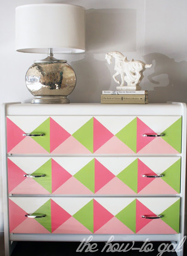 Pink and green geometric dresser DIY