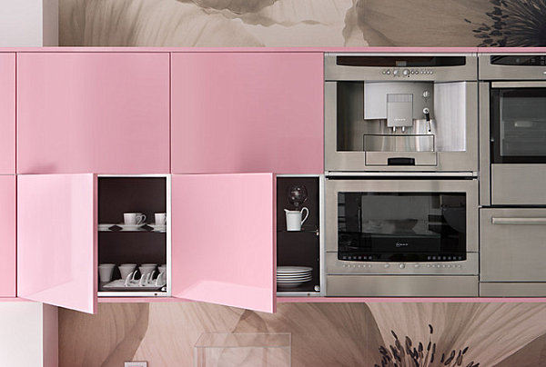 Pink lacquered cabinets