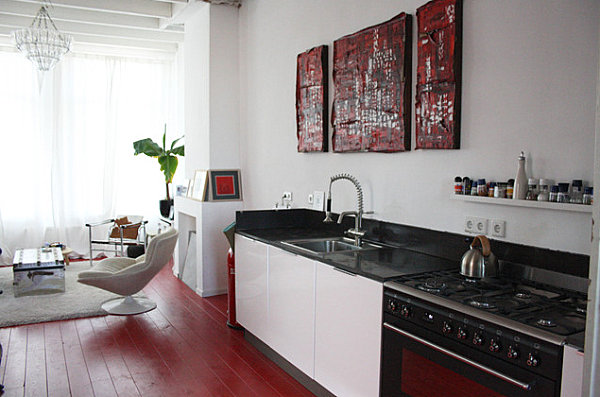 Red painted kitchen floor