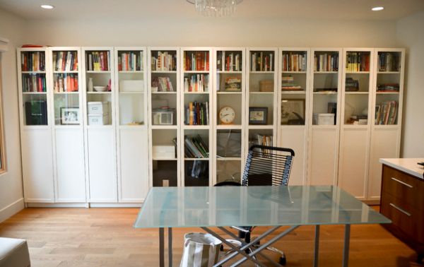 Wall Bookshelf Design With Glass Door