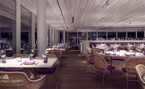 Slatted wood ceiling at the restaurant