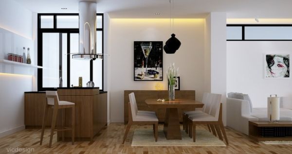 Small kitchen space with a counter that matches the dining area