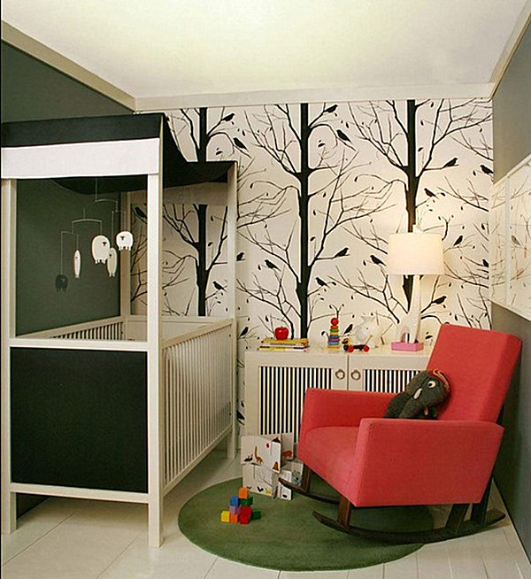 Small nursery with contemporary flair