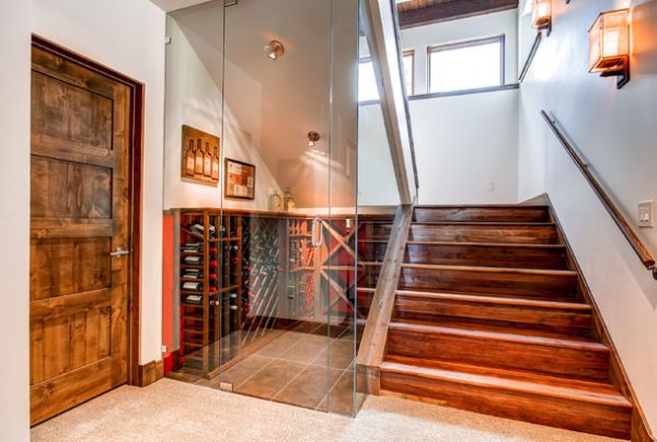 Space underneath the stairs transformed into wine storage unit