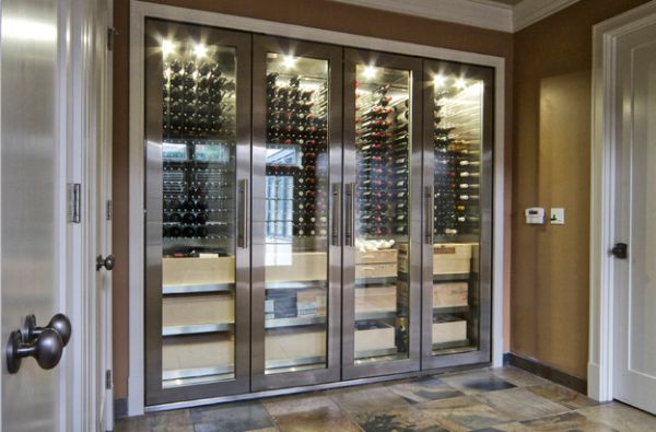 Stainless steel and glass cabinets perfect for a connoisseur