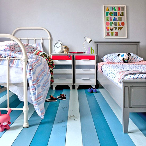 Striped painted bedroom floor