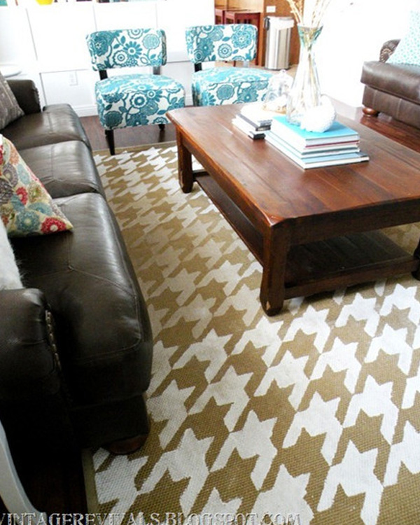 Tan and white houndstooth rug