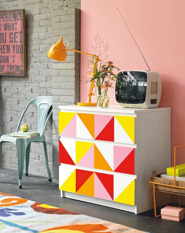 Triangle geometric dresser with warm color palette