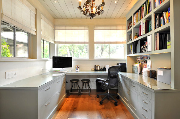 Wall shelving in a home office