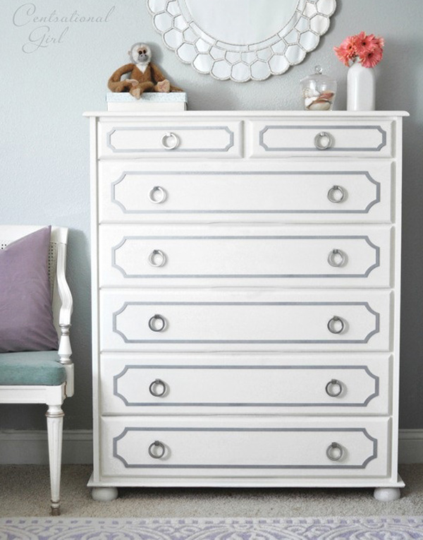 White painted dresser with slate gray trim