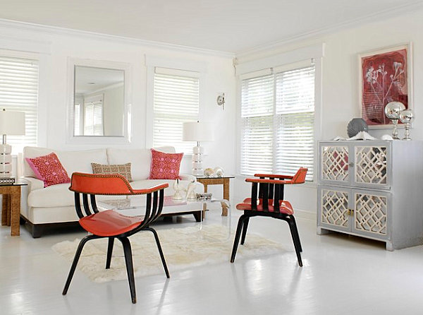 White painted floor in an eclectic living room