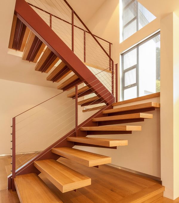 Wooden floating stairs weork well within most modern homes