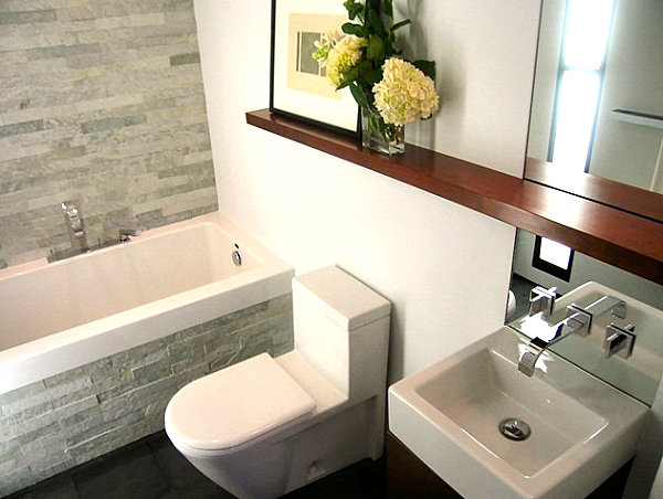 Wooden ledge in the bathroom