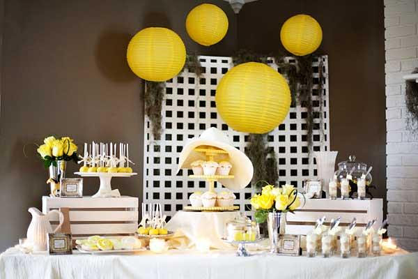 Yellow and white spring party table