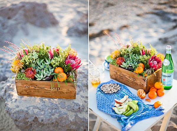 wine crates repurposed as flower holders