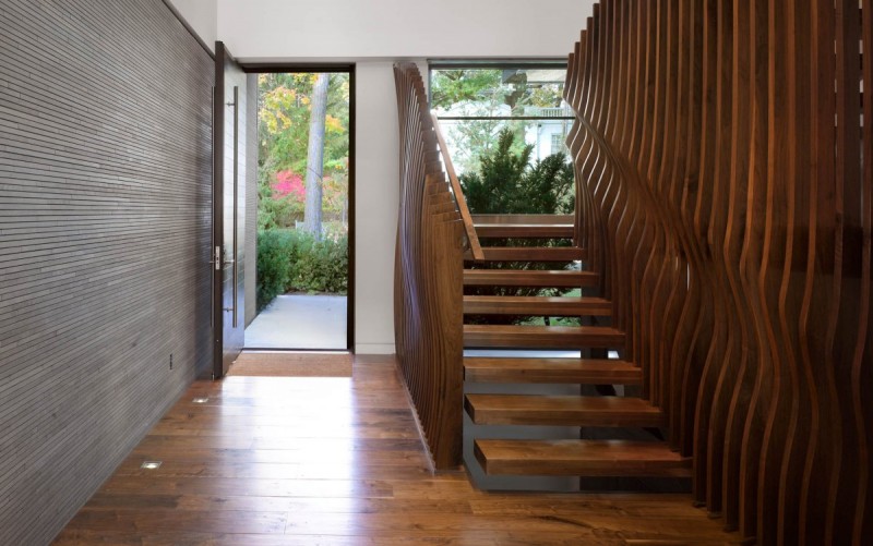 wooden staircase with unique design