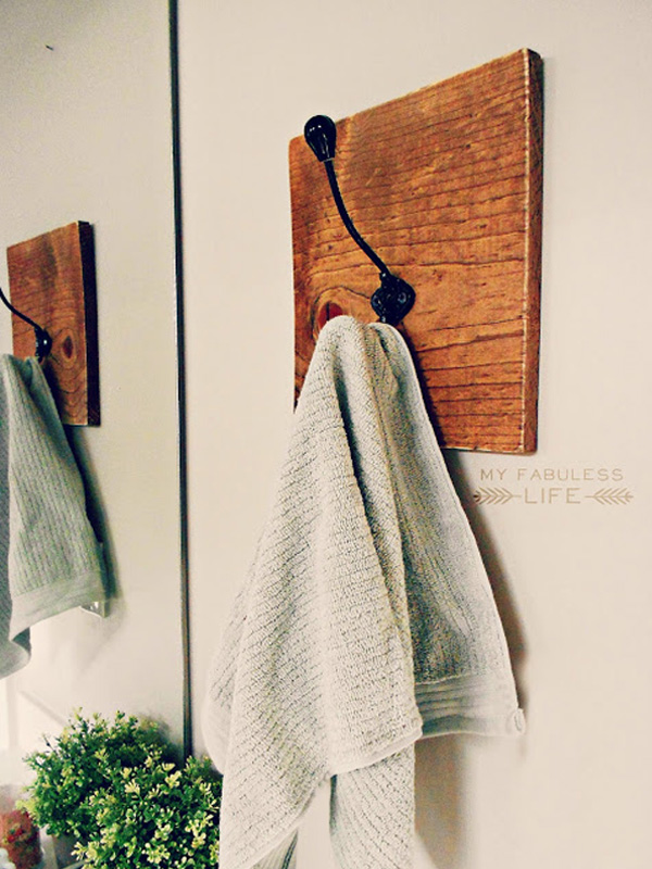Aged wood towel rack with single hook