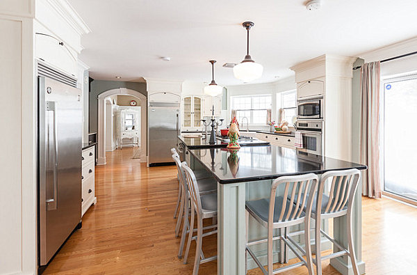 Aluminum chairs in a bistro kitchen