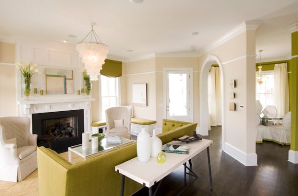 Apple green decor set against a white backdrop in the living space