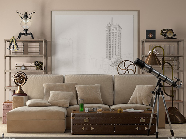 Beige and Metal Industrial Living Room