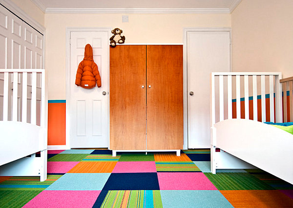 Bright carpeting in a children's room