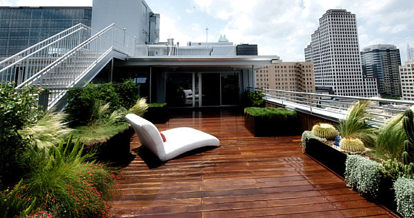 Contemporary seating on an elevated patio