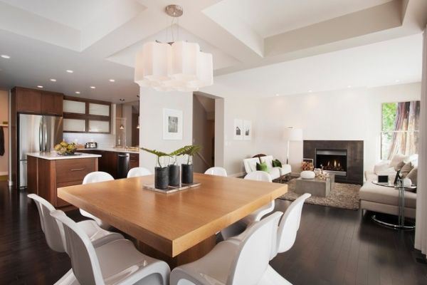 Couch cushions and potted plants on the dining table used to add subtle touches of green