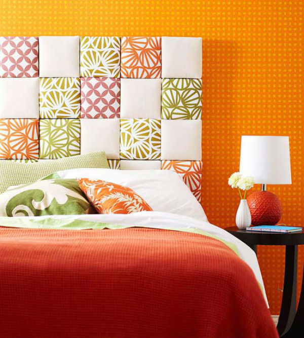 DIY Fabric Squares Headboard