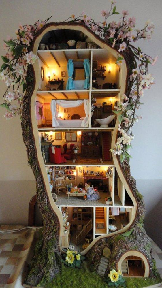 wooden tree doll house