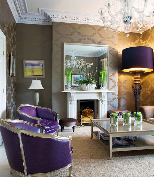 Eclectic living room adds purple in a way you simply cannot miss!