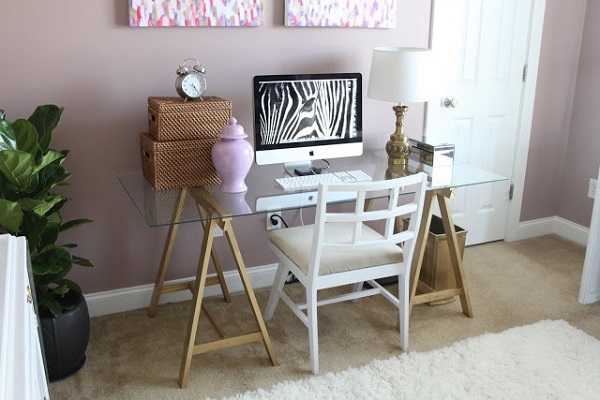 Elegant glass desk with workhorse legs