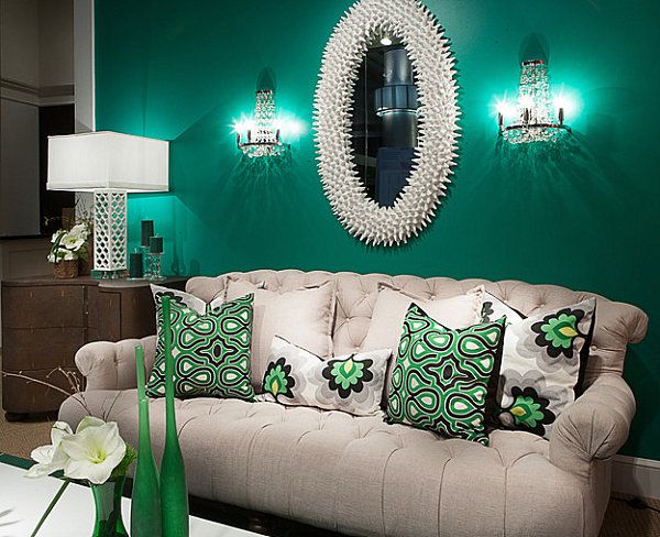 Elegant living room in emerald gree