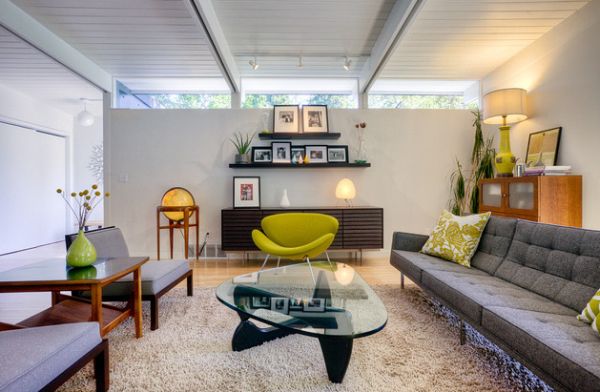 Elegant modern living room with various shades of green spread around