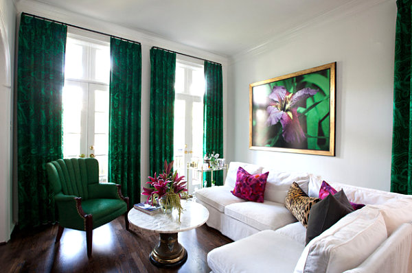 Emerald green living room accents