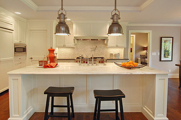 Industrial lighting modernizes a bistro kitchen