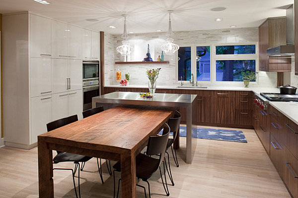 Kitchen island in custom wrapped stainless steel