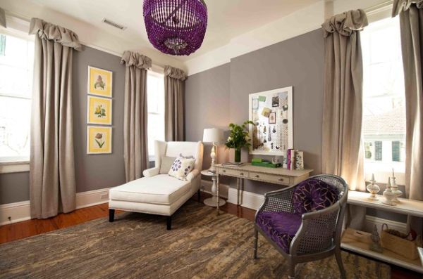 Lighting fixtures bring in purple accents in an unusual fashion