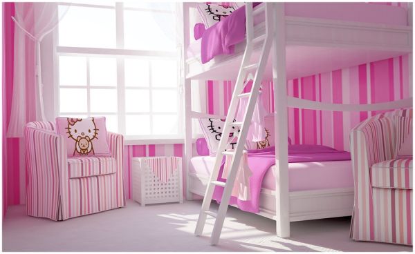 pink and white cabin bed