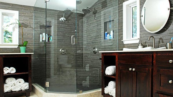 Masculine bathroom in gray