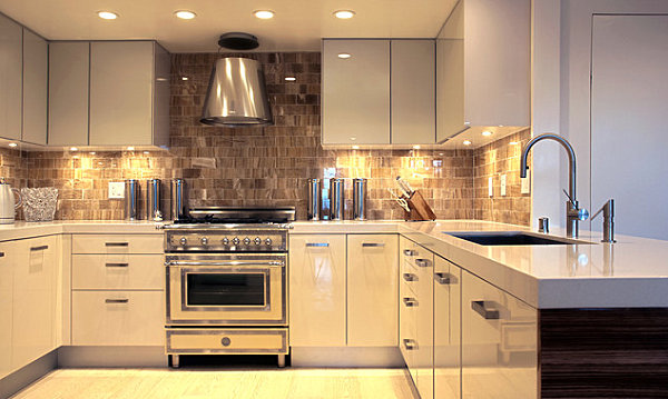 Metallic canisters in a modern kitchen